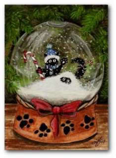 Peek n Boo Cosmo Black Cats Christmas Snow Globe FuN ACEO LE Print 
