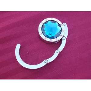 NEW Light Blue Crystal Round Shape with Rhinestone Handbag Hook Purse 