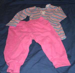 Okie Dokie infant girls pink pants+striped onesie #485  
