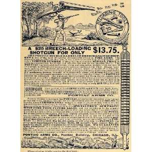 1892 Ad Pontiac Arms Loading Shotgun Hunting Duck Dog   Original Print 