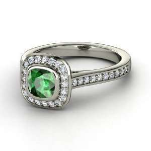   Ring, Cushion Emerald 14K White Gold Ring with Diamond Jewelry