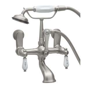   with Hand Shower, Hot and Cold Porcelain Lever Handles, Satin Nickel