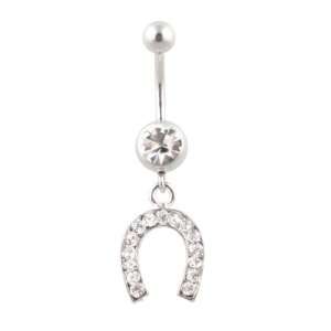  Dangle Lucky Horseshoe Belly Ring with CZ Stones Jewelry
