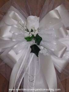 WHITE ROSE Satin Edge Ribbons Pew Bows for Weddings  
