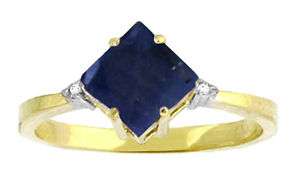 14K Gold Ring Princess (Square) Cut Natural Sapphire Real Diamond 
