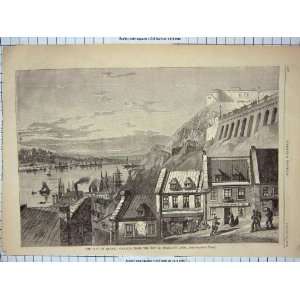  1860 VIEW CITY QUEBEC CANADA PRESCOTT GATE SHOPS SHIPS 