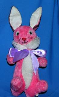   CUTE, MINTY 1960S VTG PINK PLUSH STRAW STUFFED EASTER BUNNY  