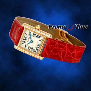 Cartier Lady Tank Francaise 18K Gold Diamond Red Watch  