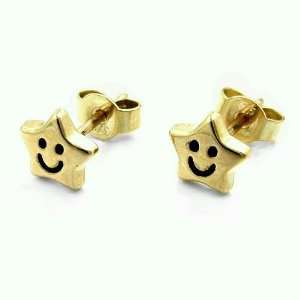  EARRINGS, STAR WITH FACE, 9K GOLD, NEW DE NO Jewelry