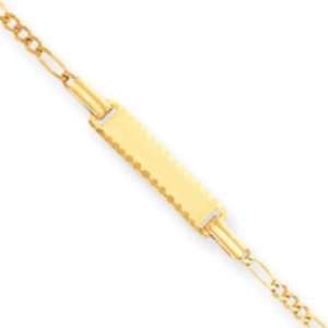 14k Gold Figaro Baby Diamond Cut ID Bracelet Jewelry