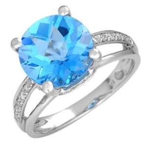  14k White Gold 4.66 Cttw Blue Topaz & Real Diamond Ring 