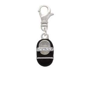  Black Enamel Baby Shoe with Clear Swarovski Crystal Strap Clip 