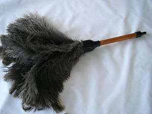 OSTRICH FEATHER DUSTER 14  OVERALL WOOD STAIN HANDLE  