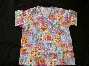 QUILT OF HOPE Print Medical Scrub Top S   2XL *NEW  