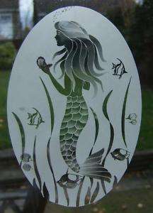 New 15X23 MERMAID Etched Glass Window Decal Vinyl Cling  