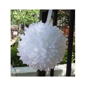  Silk Flower Pomander Ball White 6 Inch   Organza Ribbon 