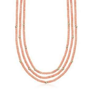  Triple Strand Peach Coral Necklace In 14kt Yellow Gold 