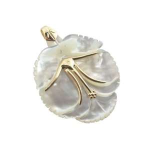    White Mother Of Pearl Morning Orchid Pendant, 14k Gold Jewelry