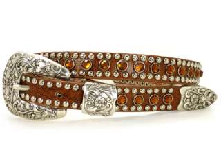   Skinny Rhinestone Punched in Studded Genuine Leather Belt  