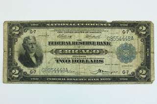 1918 Two Dollar $2 Federal Reserve Bank of Chicago Battleship Note 