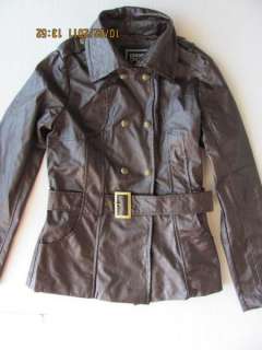   PAPER DENIM & CLOTH Leather Look Belted Jacket Car Coat Brown  