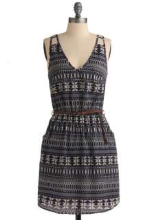 Patterns of Action Dress   Blue, Brown, White, Stripes, Print, Braided 