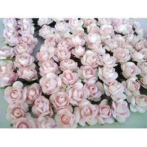 144pc Mulberry Paper 1/2 Rose Flower with Stem (Pale Pink)  