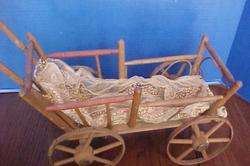 ANTIQUE WOOD DOLL BABY CARRIAGE  HAND MADE  EARLY 1900s  