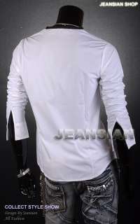 3mu Mens Designer Banded Collar Slim Dress Shirts Tops Western S M L 