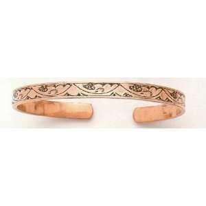  Etched Floral Pattern   Copper Bracelet   From India 