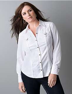 Full Figure Long sleeve military blouse by DKNY JEANS  Lane Bryant