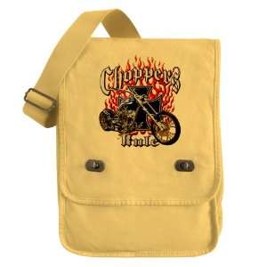   Field Bag Yellow Choppers Rule Flaming Motorcycle and Iron Cross