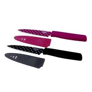   Knife with Straight Edge/Orange and Serrated Edge/Pink Polka Dot, Set
