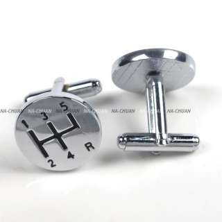 SHIFT STICK GEAR ROUND SUIT SILVER PLATED CUFFLINKS BOX  