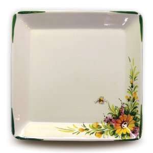  Handmade Square Platter with Flowers From Italy