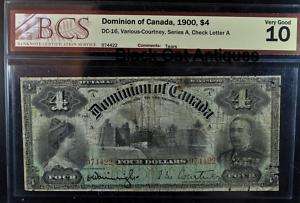 1900 Canada $4 Four Dollar Bill DC 16 Very Good 10 BCS  