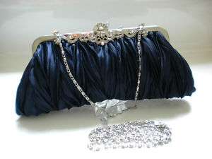 NEW* NAVY BLUE Pleated Line Evening Clutch handbag Bag  