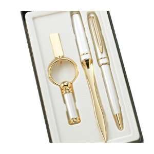  Pearl Ball Point Pen, Letter Opener & Key Ring Gift Set 