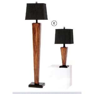   table lamp and floor lamp set in cherry finish wood with fabric shades