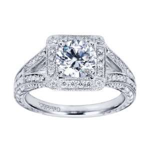 14K White Gold Vintage Halo Engagement Ring   Does not Include The 