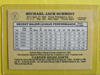 1985 DONRUSS Mike Schmidt Phillies 3B Card #61 MINT  