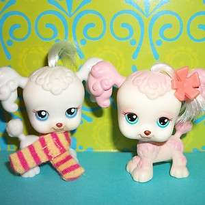 LPS POODLE W/ HAIR PUPPY DOG LOT~#17 WHITE & #255 PINK~Littlest Pet 
