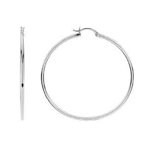  Large Classic 14K White Gold Hoop Earrings 2 Inches 
