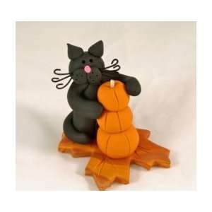  Handmade Cat Figurine   Cat With Pumpkin Totem by GP 