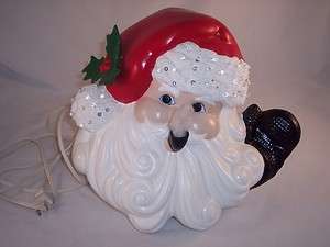   Ceramic Christmas Santa Claus Bust Lighted Lights Holiday Statue VTG