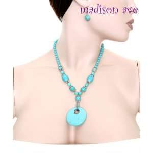  Tribal Design Turquoise Stones Necklace & Earring Set 