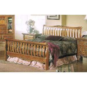  Queen Size Sleigh Bed with Wooden Skirt Oak Finish