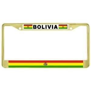 Bolivia Bolivian Flag Gold Tone Metal License Plate Frame Holder