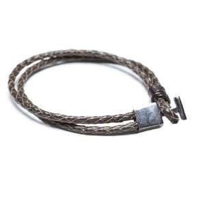 Double Strand Brown Braided Leather Bracelet, Stainless Steel Clasp, 7 