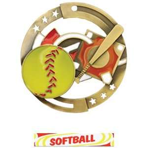   Softball Color Medals M 545O GOLD MEDAL/DELUXE SOFTBALL RIBBON 2.75